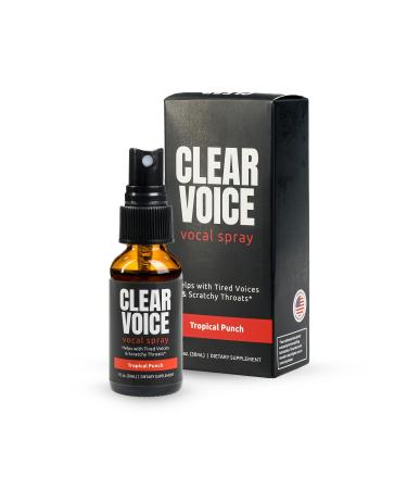 Clear Voice Vocal Throat Spray - Singing Ease & Voice Clarity Fast Acting Herbal Oral Remedy for Singers Speakers Performers - Soothing Dampener Moisturizer Relief USA Made (Tropical Punch 1 oz) Tropical Punch 1 Fl Oz