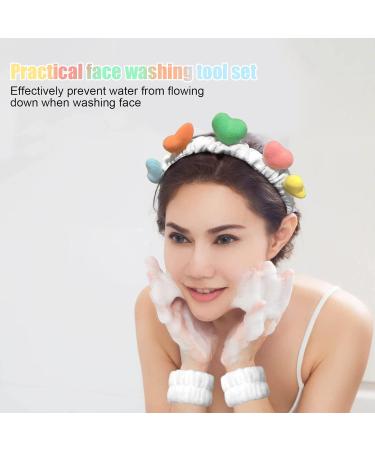 3 Pieces Love Heart Headband and Wrist Straps Set for Washing Face Spa Soft Elastic Facial Care Hairband Cute Headband Wristbands for Women Girls Shower Sports Makeup Bath - Buy Online on GoSupps.com