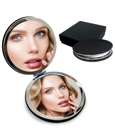 BelleJiu Compact Travel Makeup Magnifying Mirror Small Portable Folding Mirror with Handheld and Easy to Carry Black