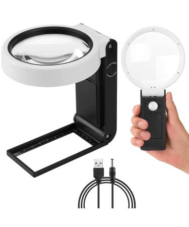 Anourney Magnifying Glass 15X 35X with Light and Stand, Handheld Standing LED Illuminated Magnifier, Folding Reading Magnifying Glass with for Seniors Read, Coins, Stamps, Map, Jewelry, Close Work 80MM