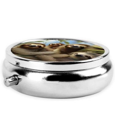 Buy Sloth Family Round Pill Organizer - Portable 3 Compartment Metal Pill Box for Travel & Fashion | Perfect for Pocket & Purse - Buy Online on GoSupps.com
