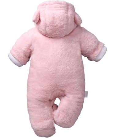 JiAmy Baby Hooded Romper Winter Jumpsuit Flannel Outfit Pink 6-9 Months - Buy Online on GoSupps.com