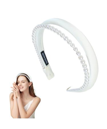 MAIGO Pearl Headband - Velvet Pearl Headband White Artificial Pearl Hairbands Faux Pearl Headbands for Grils Women Valentine's Day Giftsm Everyday Wear Wedding Party Bridal Shower Graduation Parties