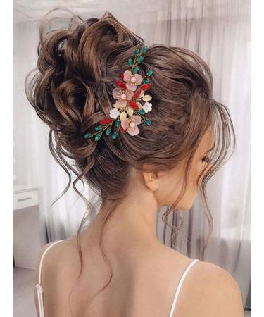 IYOU Bridal Wedding Hair Comb Flower Red Bride Headpiece Crystal Baroque Guest Hair Accessories for Women - Buy Online on GoSupps.com
