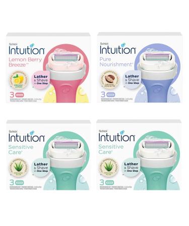 Schick Intuition Womens Razor Refills Pure Nourishment & Lemon Berry Breeze & Coconut Milk and Almond Oil Sensitive Skin Care Cartridges (Variety) 3 Count (Pack of 4)