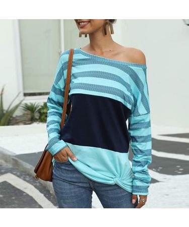 Bigfanshu in Women's Clothing Fashion O-Neck Stripe Splicing Long Sleeve Tie Sweater Casual Blouse Tops Blue - Buy Online on GoSupps.com