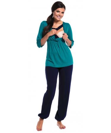 Zeta Ville - Women's Maternity Breastfeeding Layered Pyjamas Pregnancy - 060c 8 Aqua & Navy