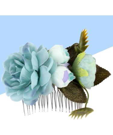 Floral Crown Bride Hair Comb Woman Handmade Side Comb Wedding Hair Accessories for Favor(Blue Flower) - Buy Online on GoSupps.com