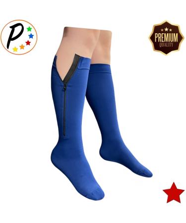 Premium Navy Compression Socks 20-30 mmHg for Leg Swelling | Closed Toe YKK Zipper - International Shipping Available - Buy Online on GoSupps.com