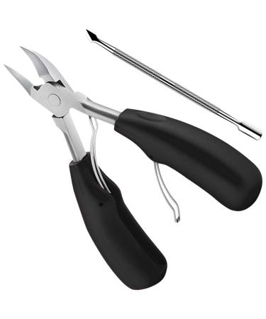 Toenail Clippers for Thick Nails and Cuticle Pusher Made of Rustproof Stainless Steel Super Sharp Blades and Strong Big Nail Scissors Nippers with Box