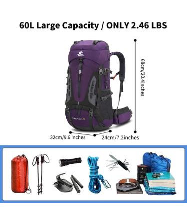 RuRu Monkey Hiking Backpack with Rain Cover - Purple 60L | Durable Outdoor Gear - Buy Online on GoSupps.com