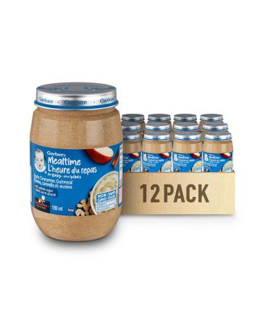 Gerber Mealtime Apple Cinnamon Oatmeal Pur e for Babies and Toddlers 8 Months & Up Real Fruit No Added Sugar Non-GMO Resealable & Recyclable 159mL Glass Jar