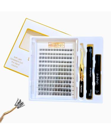 DIY Eye Lash Extension Kit Bond Seal Remover and Applicator Natural Volume False Eyelashes Waterproof Easy Overnight Long Lasting Individual Cluster Fake Lashes 10 day (Wispy Natural Glam 8-16 mm) Wispy Natural Glam 8-16 mm