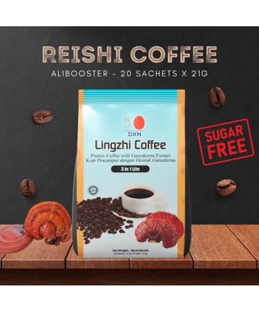 Alibooster DXN Coffee 3 in 1 LIGHT UNSUGARED - Quick and simple coffee - Ganoderma Reishi lingzhi - 20 bags x 21 grams - Buy Online on GoSupps.com