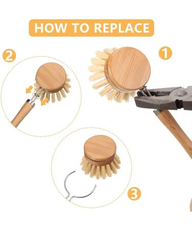 Kitchen Dish Washing Brush Include Natural Bamboo Scrub Cleaning Brush and 3 Replacement Bamboo Brush Heads Natural Dish Brush for Kitchen Room Cleaning Supplies (4 pcs) - Buy Online on GoSupps.com