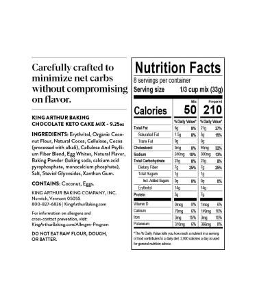 King Arthur Keto Chocolate Cake Mix - 2g Net Carbs, 0g Added Sugar - Low Carb & Keto Friendly - 9.25oz - Buy Online on GoSupps.com