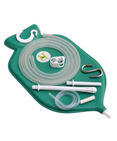 Enema Bag Kit for Colon Cleansing with Platinum Cured Silicone Hose (2 Quart Open Top) - Green