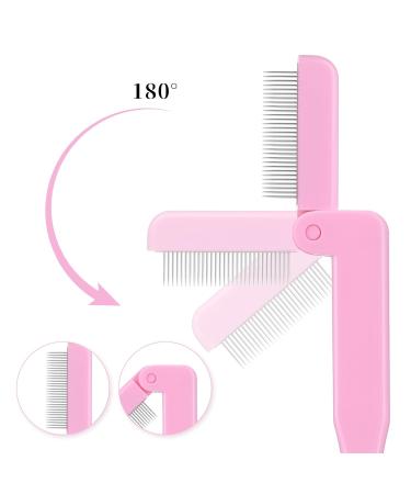 2 Pcs Folding Eyelash Comb & Eyebrow Comb - Stainless Steel Lash Separator Tool for Mascara & Makeup - Professional Pink Eyelash & Brow Applicator - Buy Online on GoSupps.com