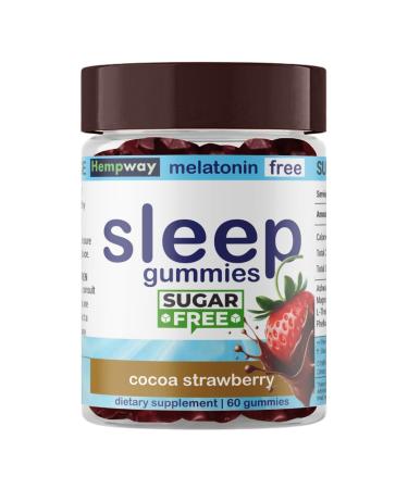 HEMPWAY Melatonin Free Sleep Aid l theanine Ashwagandha Magnolia Bark - Best Sleep Aid for Kids Gluten Free Non-GMO - Monk Fruit Sugar Free - Cocoa Strawberry Flavor 60 Vegan Gummies