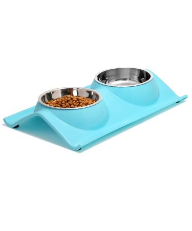 UPSKY Double Dog Cat Bowls Premium Stainless Steel Pet Bowls No-Spill Resin Station, Food Water Feeder Cats Small Dogs sky blue
