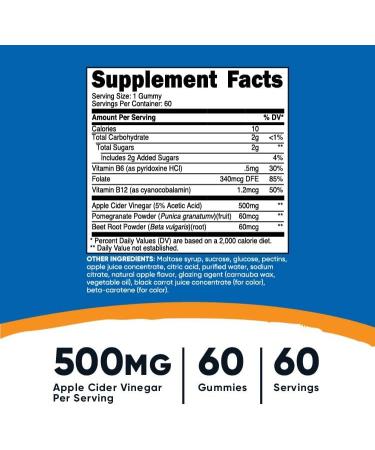 Nutricost Apple Cider Vinegar 500mg Gummies - 60 Count, Apple Flavored, Gluten-Free & Non-GMO - Buy Online on GoSupps.com