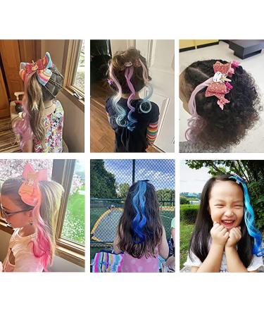 Xuxisowo 6-Colors Unicorn Hair Bows Clips for Girls Kids - Glitter Braided Curly Gradient Color Wig Extensions (6PCS) - Buy Online on GoSupps.com