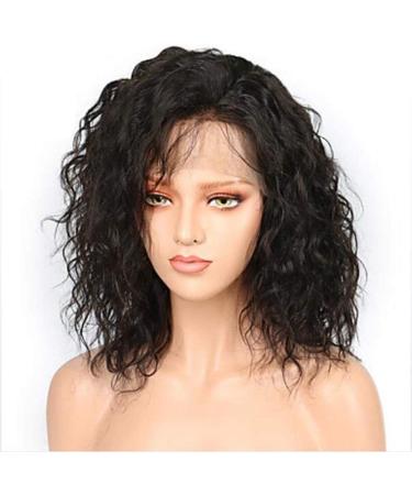 Real hair full tip front wig side part style brazilian hair water wave black wig 150% dense heat -resistant women short real hair lace wig 24 inches