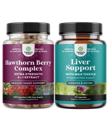 Bundle of High Strength Hawthorn Berry Capsules with Leaf & Flower Extract 4:1 for Healthy Heart & Digestion and Liver Cleanse Detox & Repair - Milk Thistle Supplement for Digestion & Immune Health