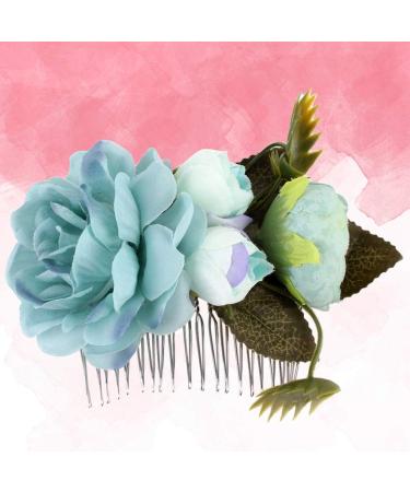 Floral Crown Bride Hair Comb Woman Handmade Side Comb Wedding Hair Accessories for Favor(Blue Flower) - Buy Online on GoSupps.com