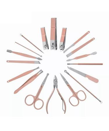 Verdant Touch Nail Care Tools Professional Manicure Pedicure Kit 18-in-1 Nail Clippers Set Rose GoldNail Care Tools