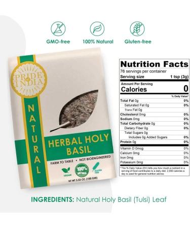 Pride Of India - Natural Tulsi Holy-Basil Herbal Tea 3.53 oz (100gm) Whole Leaf - Buy Online on GoSupps.com