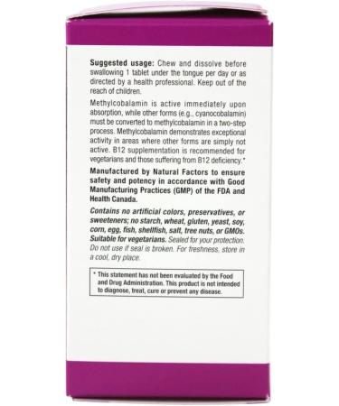Natural Factors B12 Methylcobalamin 1000 mcg - 90 Chewable Tablets for Energy & Wellness - Buy Online on GoSupps.com