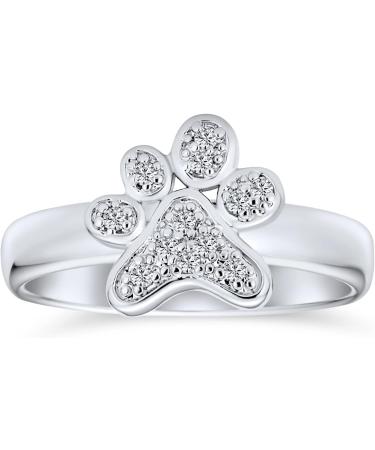 Bling Jewelry Animal Lover Cubic Zirconia CZ Pave BFF Pet Dog Cat Puppy Kitten Paw Print Ring For Teen For Women Silver Plated Brass Silver L - Buy Online on GoSupps.com