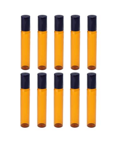 Gemini _ mall 10 empty refillable Bernstein/brown glass roller bottles (5 ml/10 ml) with stainless steel roller ball for oil perfume serum cosmetics lotion treatment at home and on the go