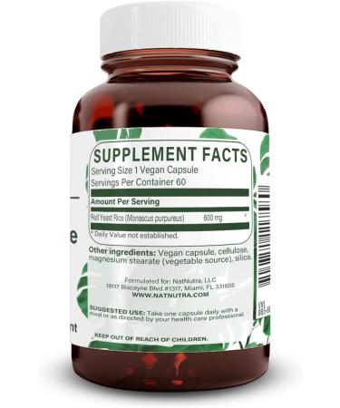 Natural Nutra Red Yeast Rice Extract with Monacolin K 600mg - Cholesterol and Cardiovascular Support - Gluten Free - 60 Capsules - Buy Online on GoSupps.com