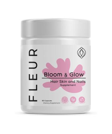 FLEUR Bloom & Glow Hair Skin and Nails Gummies Hair Growth Supplement with Biotin & Inositol Antioxidant Rich Vitamin A C & E for Skin and Nail Repair Sugar-Free 60 Vegan Gummies