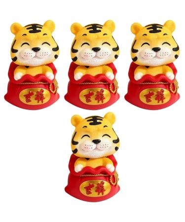 ORFOFE Digital Dash 4 Pcs Year of The Tiger Bobble Head Ornament Blush Office Resin Number Red Fengshui Statue Red 1x4pcs 6X6X9.5CMx4pcs