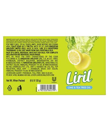 Liri.l Lemon & Tea Tree Natural Bathing Soap - 125g Combo Pack of 6 | Refreshing Sulphate & Paraben Free Soap for Men & Women - International Shipping Available - Buy Online on GoSupps.com