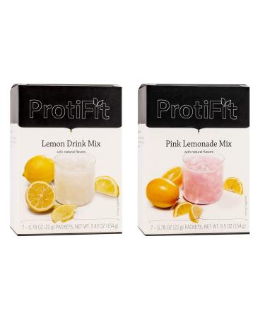PROTIFIT - High Protein Lemon & Pink Lemonade Fruit Drink Mix 15g Protein Low Calorie Sugar Free Keto Friendly 7 Servings Per Box 2 Pack