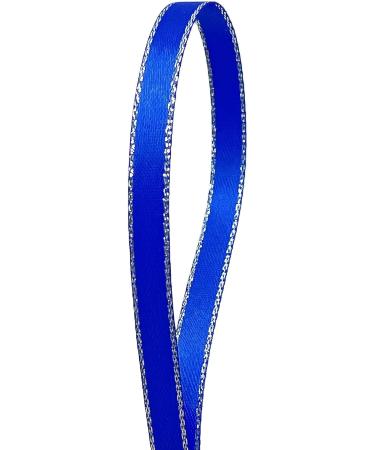 QIANF Royal Blue Double Face Satin Ribbon with Silver Border - 1/4 Inch x 50Yd - Buy Online on GoSupps.com