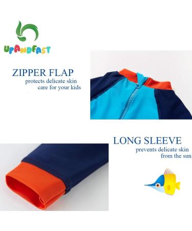 UPF 50+ Baby Boy Swimwear Set with Sun Hat | Infant/Toddler One Piece Zip Swimsuit | 18-24 Months Blue Fish Design - Buy Online on GoSupps.com