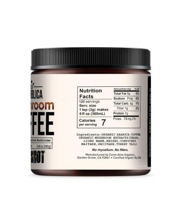 La Republica Big Shot Organic Mushroom Coffee - 120 Servings | 7 Superfood Mushrooms | Lion's Mane, Reishi, Chaga, Cordyceps, and More | Caffeinated Instant Mushroom Powder - 8.48 Ounce Pack - Buy Online on GoSupps.com