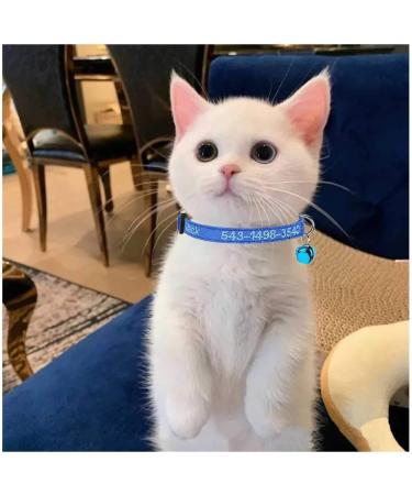 Personalized Cat Neck Bands with Bell - Custom Safety Buckle & Embroidered ID Name (Blue) | International Shipping Available - Buy Online on GoSupps.com