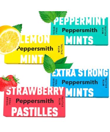 Selection Box of Extra Strong Dental Mints Lemon Dental Mints Peppermint Dental Mints and Strawberry Pastilles (pack of 4)