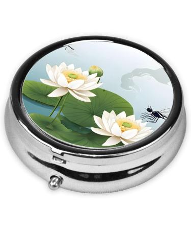 Dragonfly Water Lily Mini Round Pill Box | 3 Compartment Portable Pill Organizer for Travel Home & Office - Buy Online on GoSupps.com