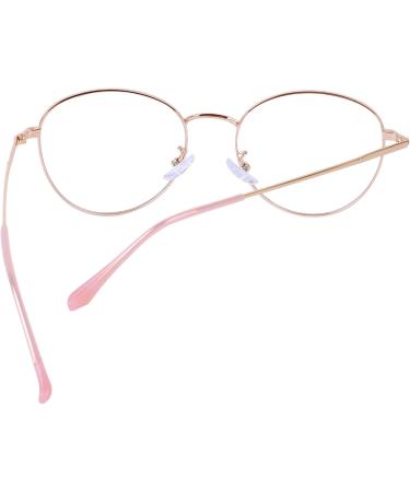 Joxigo Retro Round Metal Frame Computer Glasses Anti-Blue Light UV Protection No Strength Pink Gold with Case - Buy Online on GoSupps.com