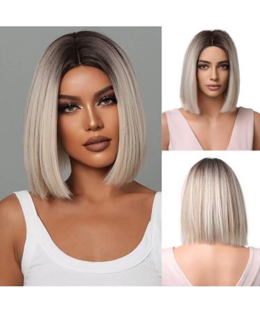 Esmee Short Straight Ombre Brown to Blonde Bob Wigs for Women Shoulder Length Synthetic Wig for Daily Party Cosplay Use Ombre Brown to Blonde 14 Inch (Pack of 1) - Buy Online on GoSupps.com