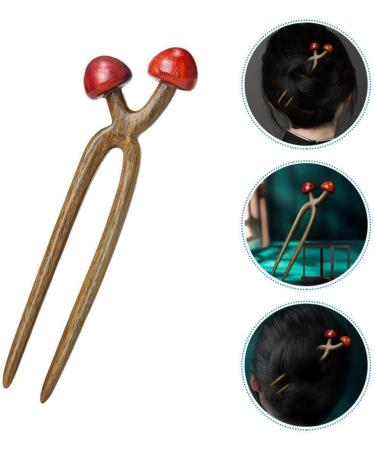 Baluue U Shaped Hairpin Mushroom Hair Stick Wooden Hair Fork Chinese Hair Chopsticks Chignon Pins Hair Chopsticks for Women Girl - Buy Online on GoSupps.com