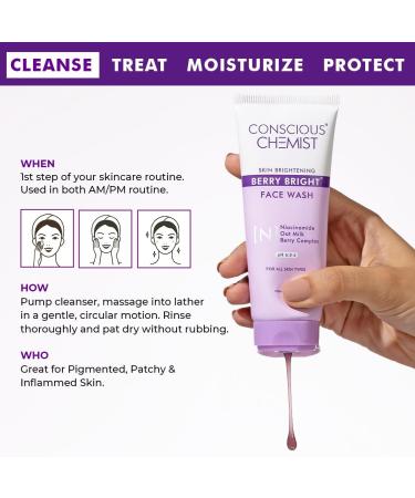 Conscious Chemist Niacinamide Face Wash | 100ml | Pore Refining Brightening Cleanser for Women & Men with BlueBerry & AcaiBerry Extracts Bright Clear Skin Cruelty Free All Skin Type - Berry Bright - Buy Online on GoSupps.com