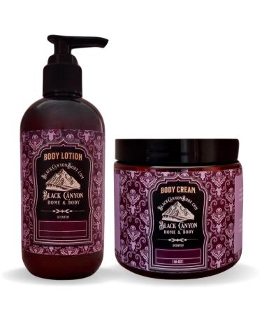 Black Canyon Fresh Peaches Scented Body Lotion and Body Cream Set 12 Oz Lotion - 16 Oz Body Cream